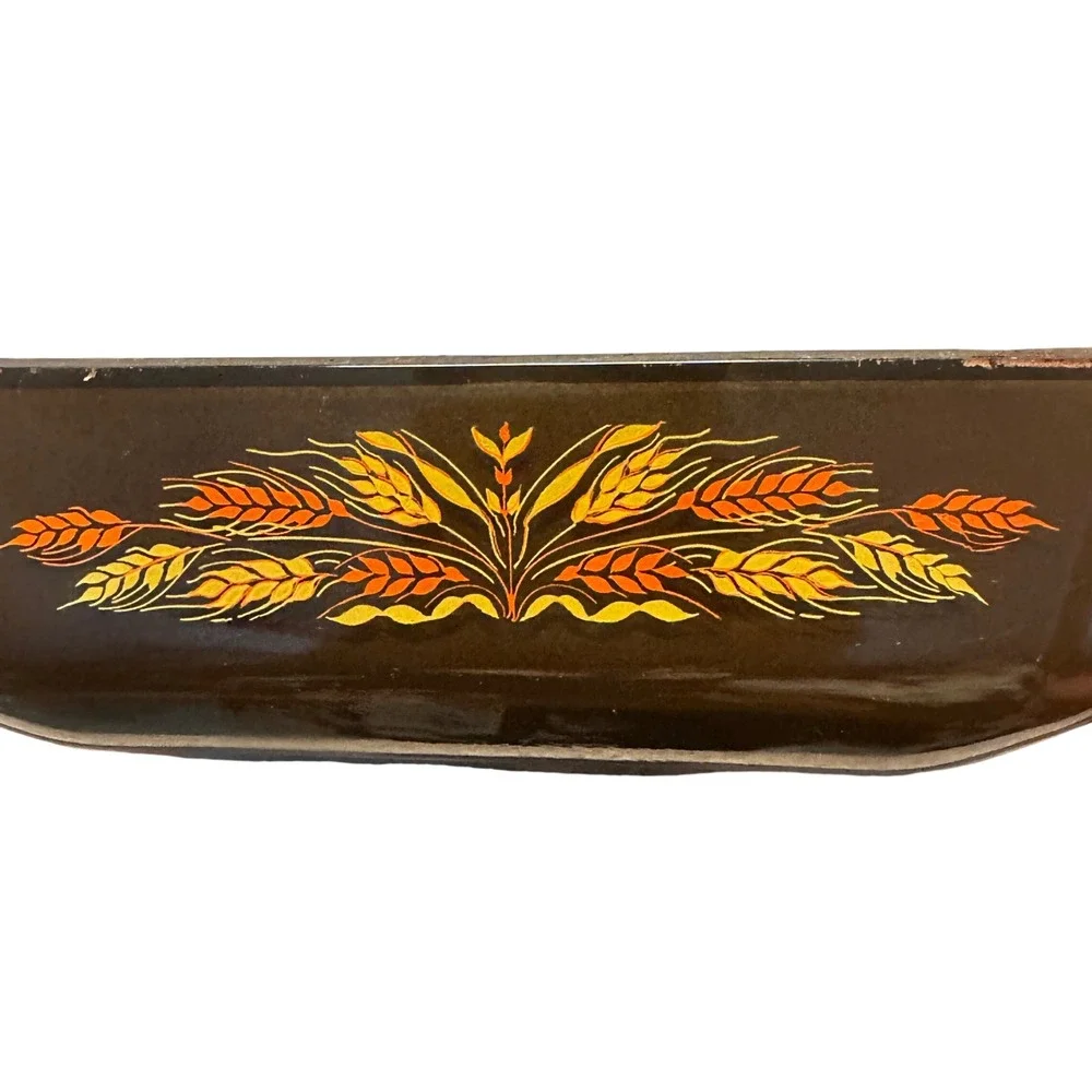 Pyrex Loaf Pan 1.5 Qt Brown Autumn Harvest Wheat Vtg Bakeware 442 small imperf